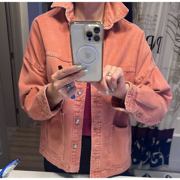 Zara Dusty Pink Washed Denim Oversized Jacket Women’s Size S NWT - Picture 4 of 8